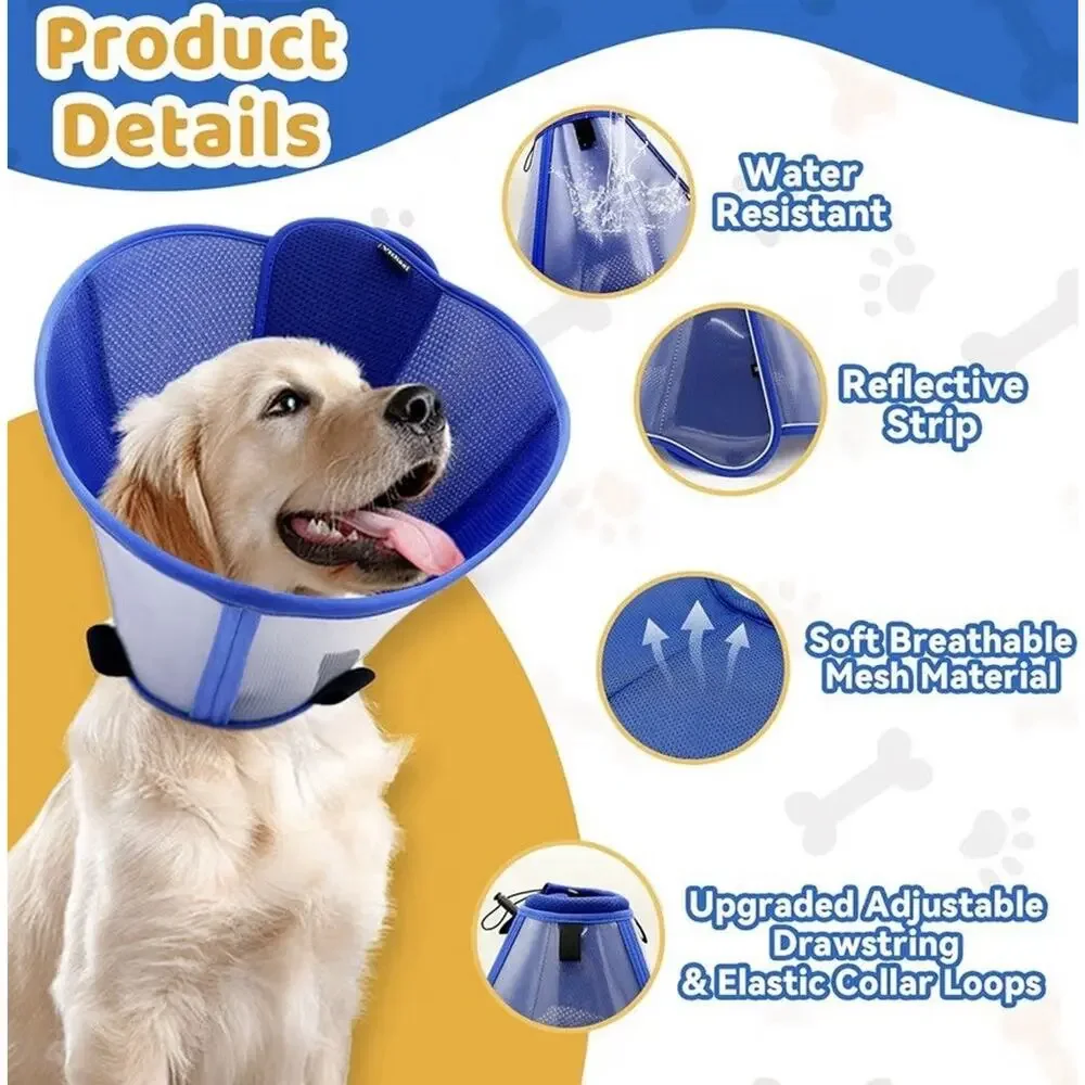 Vithael Soft Dog Recovery Cone Collar XL Blue Adjustable Elizabethan Collar